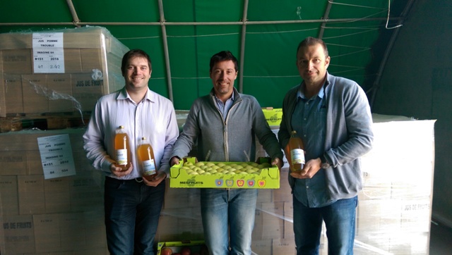De g. à dr. : Arnaud REDHEUIL (PDG de SOJUFEL), François MESTRE (Co-Gérant de MESFRUITS) et Nicolas CABOT (Directeur du chantier d’insertion Imagine 84).